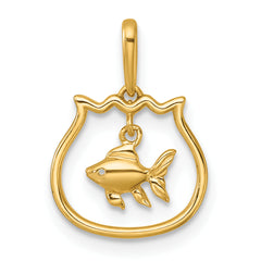 14k Polished Fish Bowl with Dangling Fish Charm / Pendant