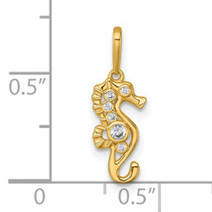 14k Polished CZ Seahorse Charm / Pendant