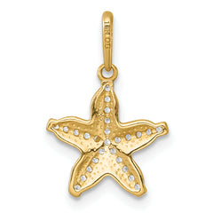 14k Polished and Textured CZ Starfish Charm / Pendant