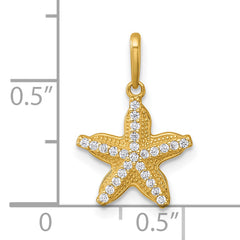 14k Polished and Textured CZ Starfish Charm / Pendant