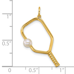 14k Polished Freshwater Cultured Pearl Ball and Pickleball Paddle Pendant