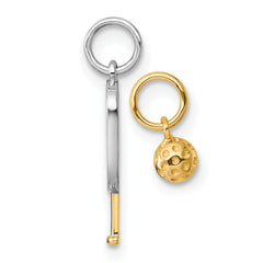 14k with White Rhodium Polished Pickleball Paddle and Ball 2-Piece Charm Pendant Set