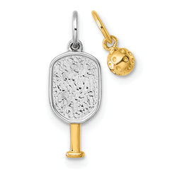 14k with White Rhodium Polished Pickleball Paddle and Ball 2-Piece Charm Pendant Set