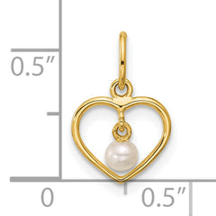 14K Polished Freshwater Cultured Pearl Dangle in Heart Pendant