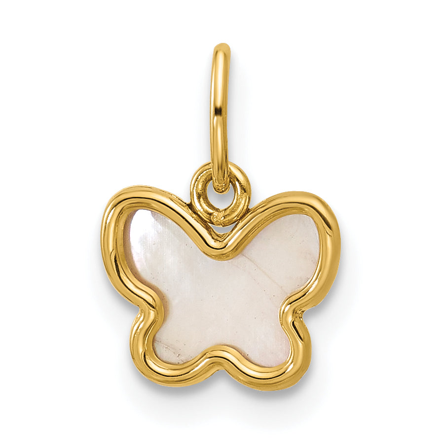 14K Polished Mother of Pearl Butterfly Pendant
