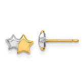 14K with Rhodium Polished Double Star Post Earrings