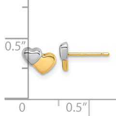 14K with Rhodium Polished Double Heart Post Earrings