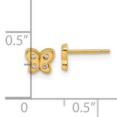 14K Polished CZ Butterfly Post Earrings