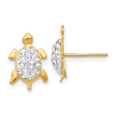 14k Crystal White Turtle Post Earrings