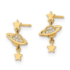 14k CZ Saturn & Stars Dangle Post Earrings