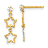 14K Polished Dangle Star with CZ Post Earrings