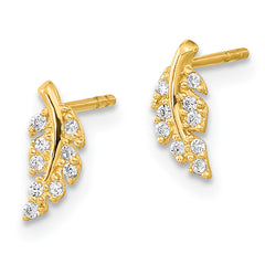 14K Polished Leaf CZ Post Earrings