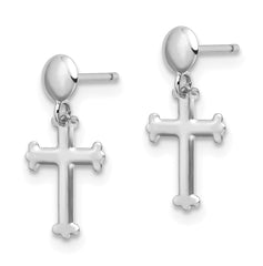 14K White Gold Polished Cross Post Dangle Earrings