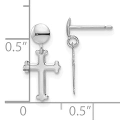 14K White Gold Polished Cross Post Dangle Earrings