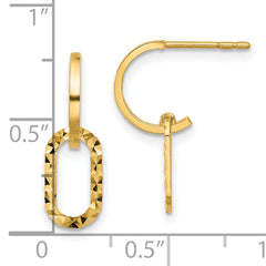 14K Polished and D/C J-Hoop Dangle Post Earrings