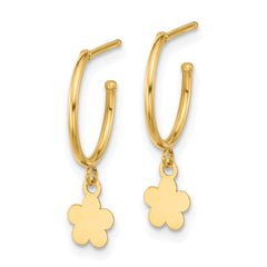 14K Polished Hoop with Flower Earrings