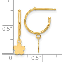 14K Polished Hoop with Flower Earrings