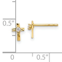 14K Polished and D/C CZ Cross Post Earrings
