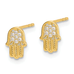 14K Polished CZ Hamsa Post Earrings