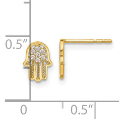 14K Polished CZ Hamsa Post Earrings