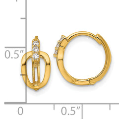 14k Polished Fancy CZ Round Hinged Hoop Earrings