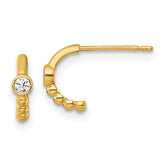 14k Polished and Beaded CZ C-Hoop Post Earrings