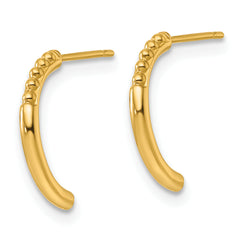 14k Polished and Beaded J-Hoop Post Earrings