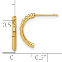 14k Polished and Beaded J-Hoop Post Earrings