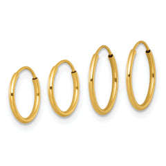 14k Polished Set of Two Pairs 1.00mm Endless Hoop Earrings