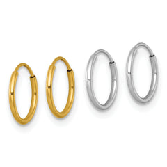 14k Two-tone Set of Two Pairs 1.00mm Endless Hoop Earrings