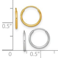 14k Two-tone Set of Two Pairs 1.00mm Endless Hoop Earrings