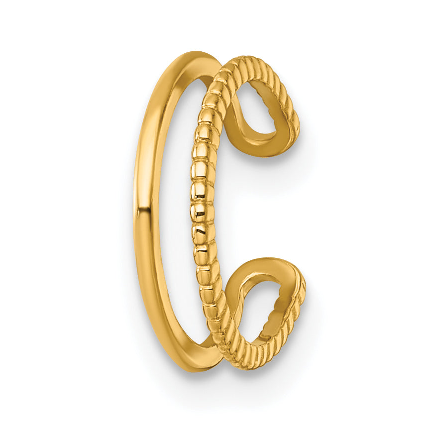14k Polished and Textured 2-Row Single Ear Cuff