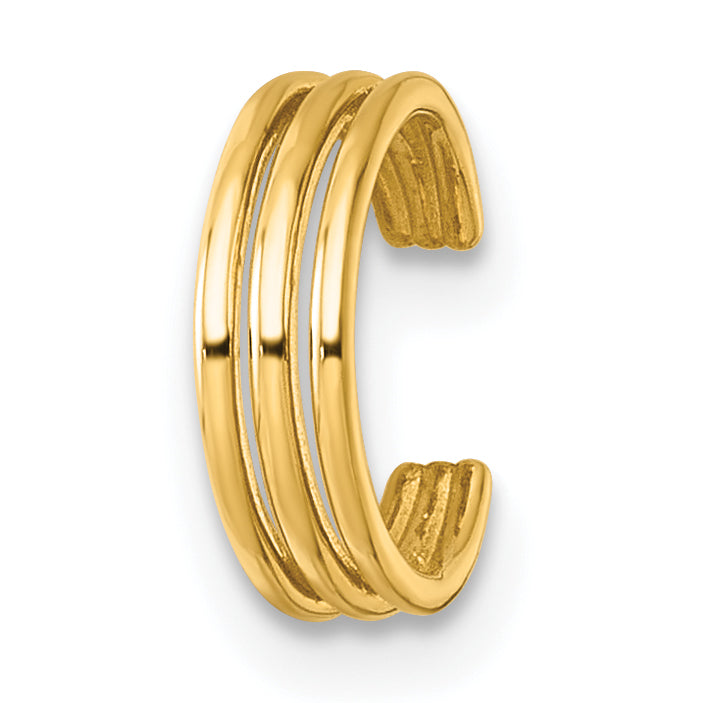 14k Polished Three Row Single Ear Cuff