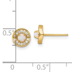 14k Polished Lab Created Opal and CZ Halo Post Earrings