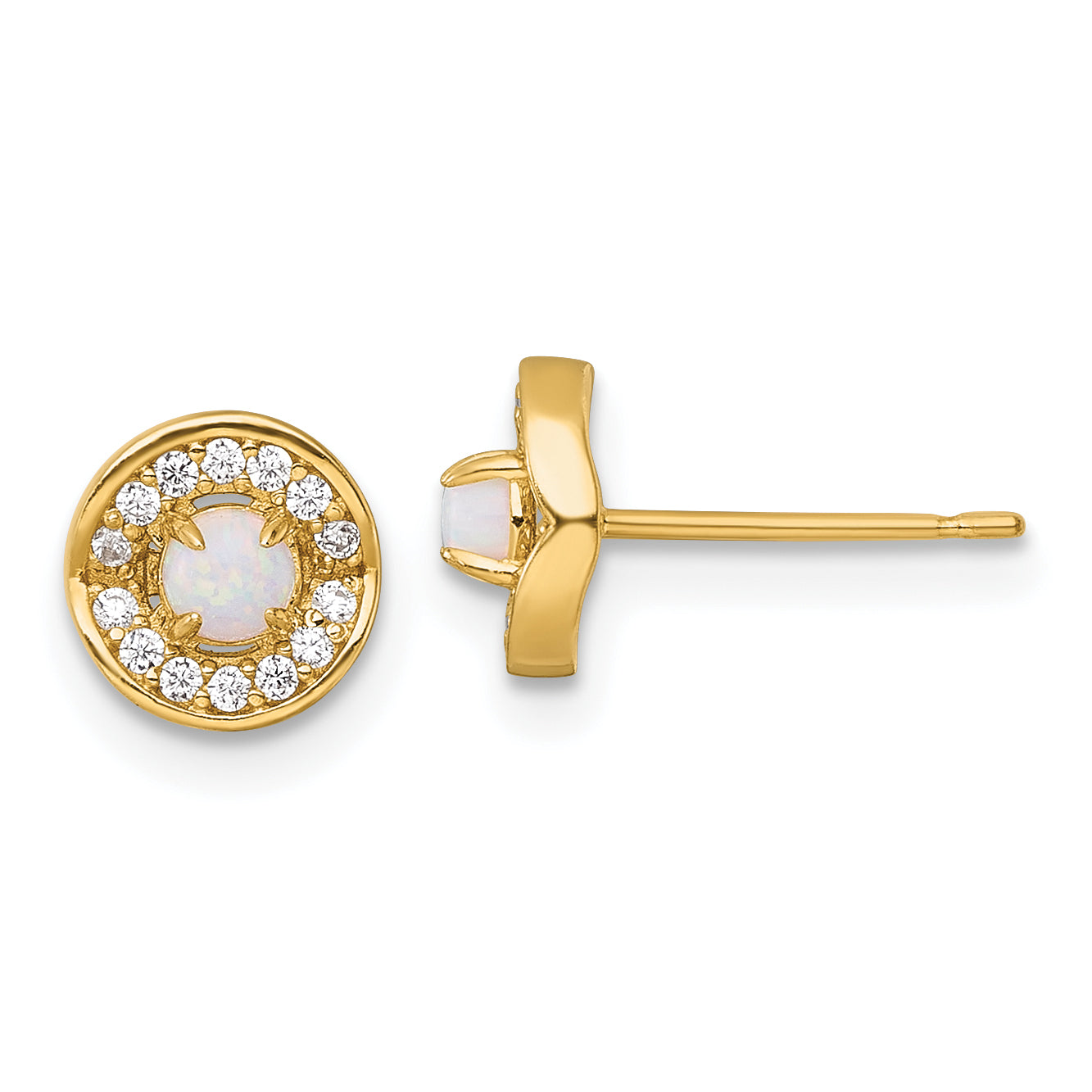 14k Polished Lab Created Opal and CZ Halo Post Earrings