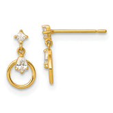 14k Polished CZ Circle Doorknocker Dangle Post Earrings