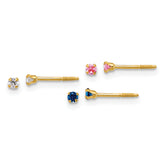 14k Polished 2mm White/Pink/Blue CZ Screwback Post Set of 3 Pair Earrings