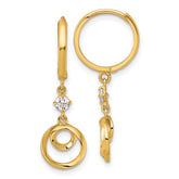 14k Polished and Twisted Dangling Circle and CZ Round Hinged Hoop Earrings