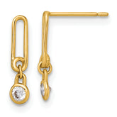 14k Polished CZ and Paperclip Link Dangle Post Earrings