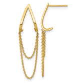 14k Polished V Design with Dangle Chains Post Earrings
