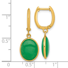 14K Polished Oval Jade Cabochon Dangle Hinged Hoop Earrings
