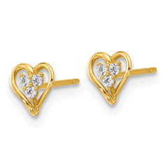 14k Polished Three CZ Open Heart Post Earrings