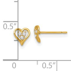 14k Polished Three CZ Open Heart Post Earrings