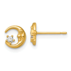 14k Polished CZ Moon and Star Post Earrings