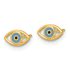 14k Polished Blue and Black Enameled Evil Eye Post Earrings