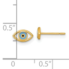 14k Polished Blue and Black Enameled Evil Eye Post Earrings