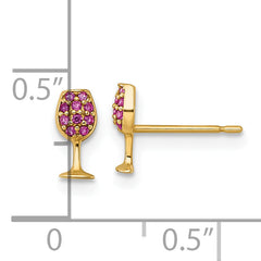 14k Polished Lab Created Ruby Wine Glass Post Earrings