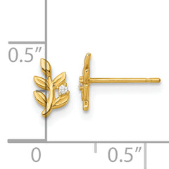 14k Polished CZ Leaf Post Earrings