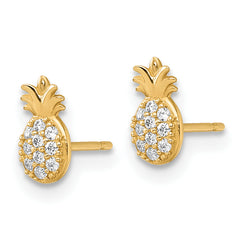 14k Polished CZ Pineapple Post Earrings