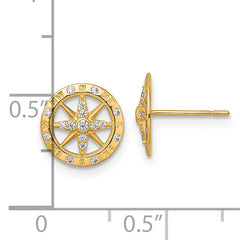14k Polished White CZ Compass Post Earrings